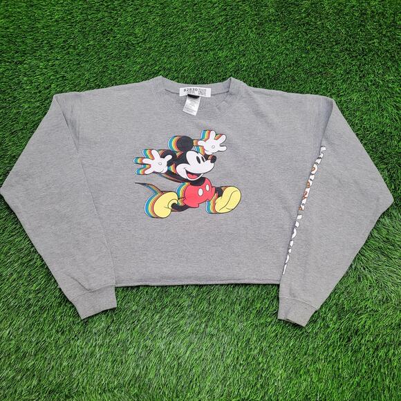 Mickey-Mouse Cropped Sweatshirt Womens Medium 21x17 Baggy - Picture 1 of 14